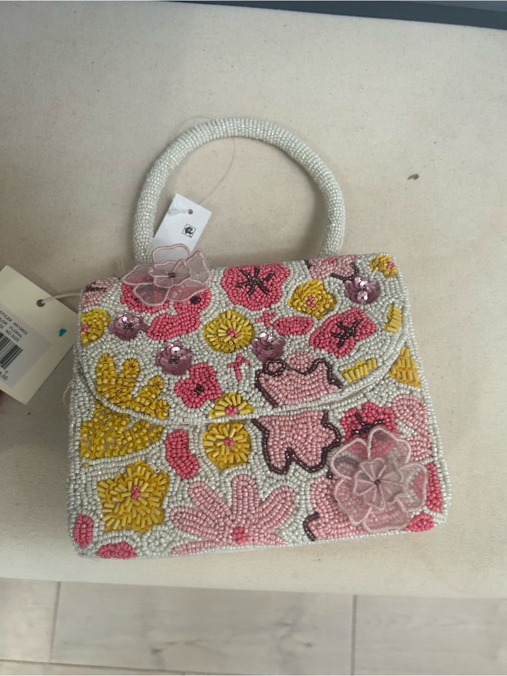 NWT SOL and MER top handle beaded and floral shoulder bag.